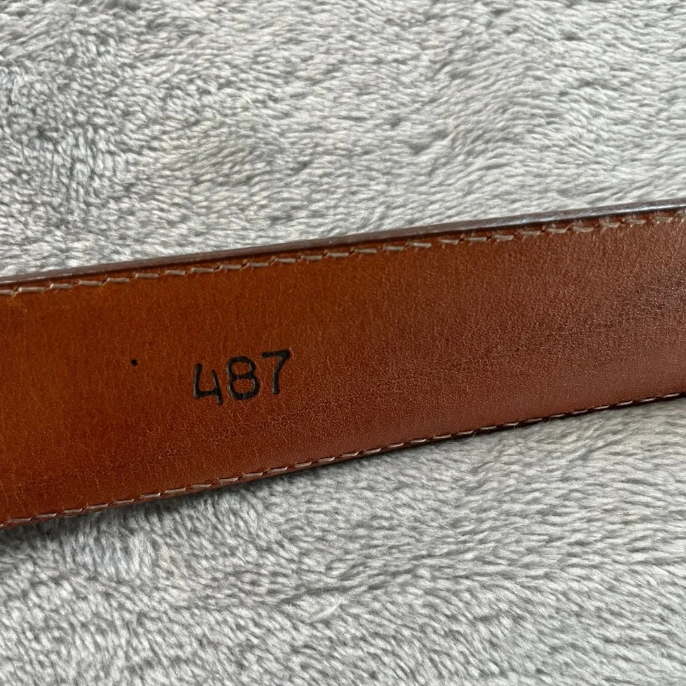 Vtg Aniline Kipskin Leather Woven Inlay Belt Solid Brass Buckle USA Mens 42